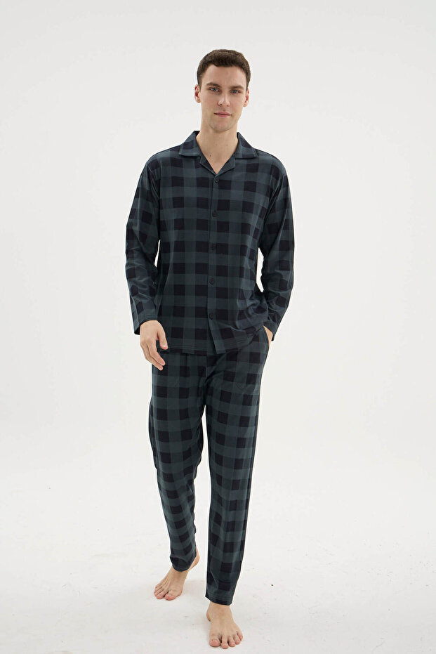 Boy's Button Plaid Pajama Set 26100