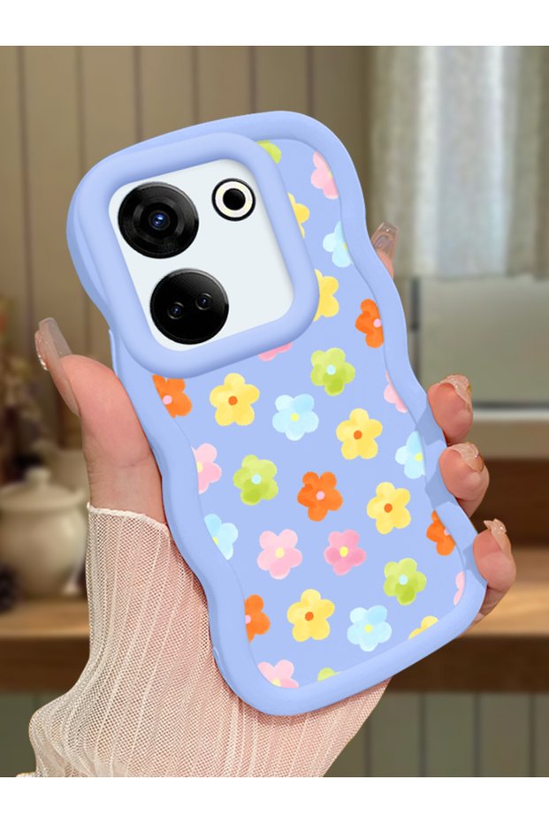 Tecno Camon 20 Compatible Case Camera Protector Blue Silicone Couple Phone Case Floral Pattern