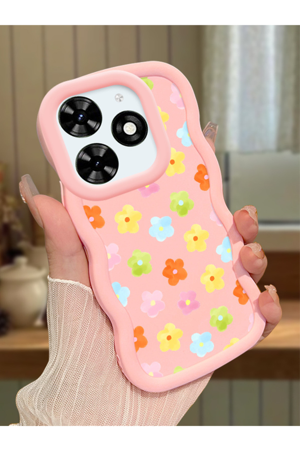 Tecno Spark 20 Compatible Case Camera Protector Pink Silicone Couple Phone Case Floral Pattern
