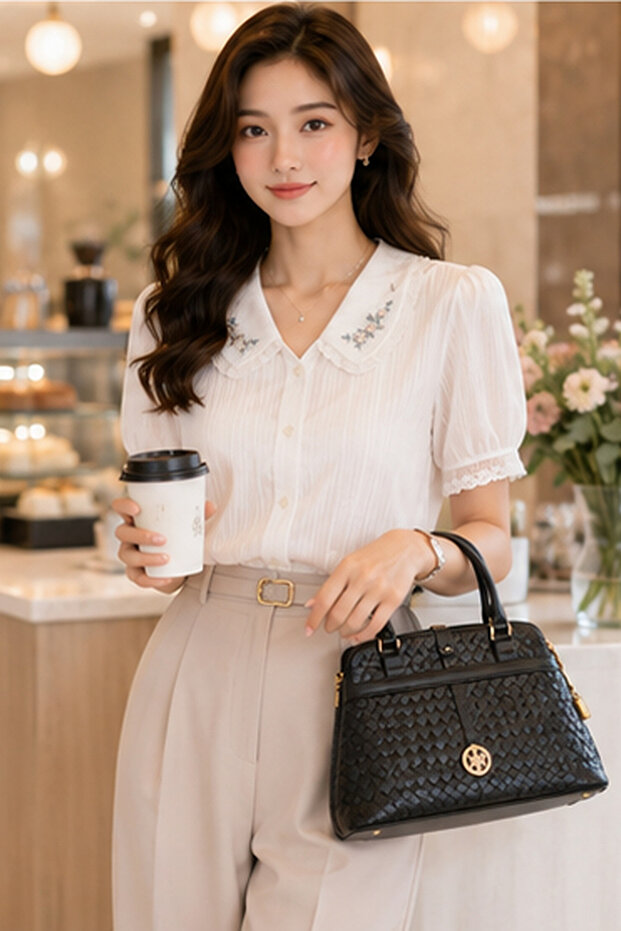 Girls White Blouse with Embroidered Peter Pan Collar