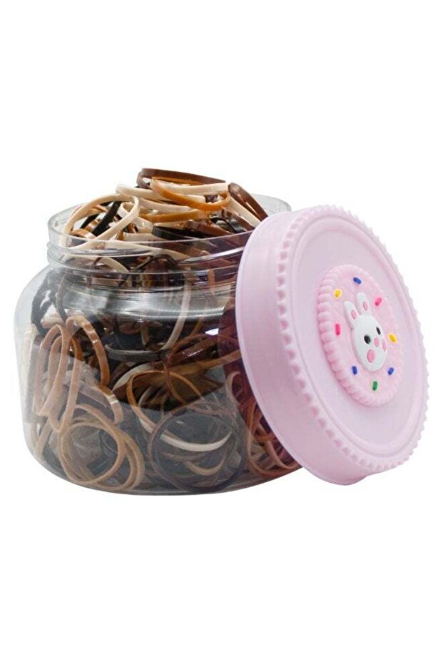 300 Pcs Mini Elastic Hair Bands in Jar, Multicolour, Rubber, Cute Bunny Lid, Multipack