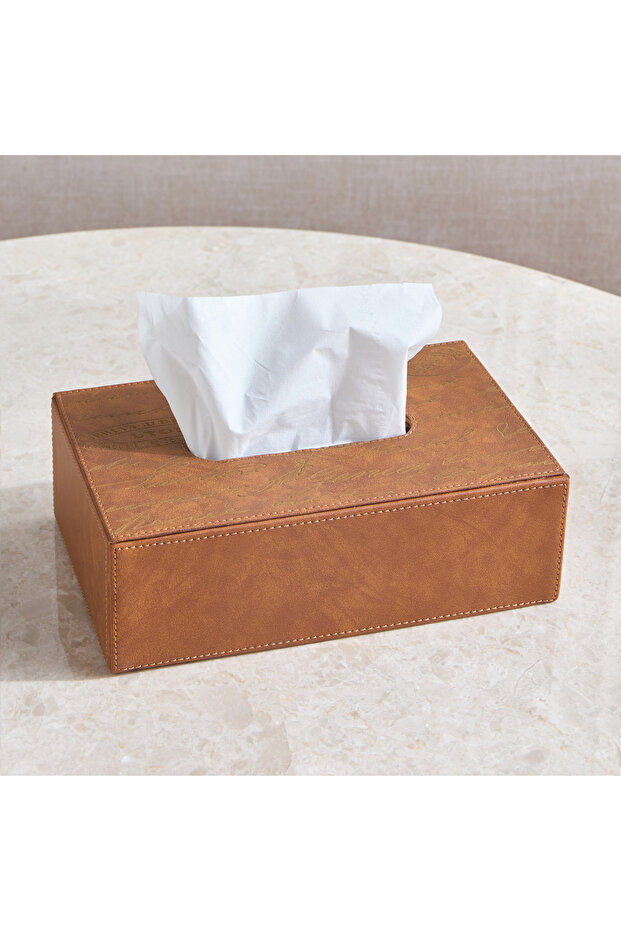 Raha Cognac Faux Leather Tissue Box - 25 cm
