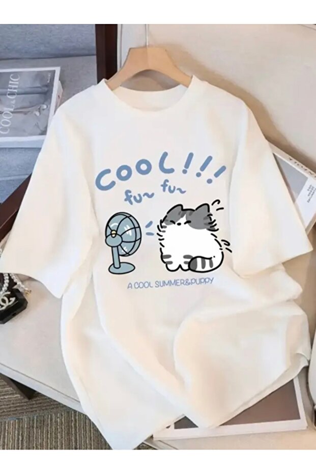 Cool Fun Fun Printed Round Neck 100% Cotton Large Size Relax Women's T-Shirt