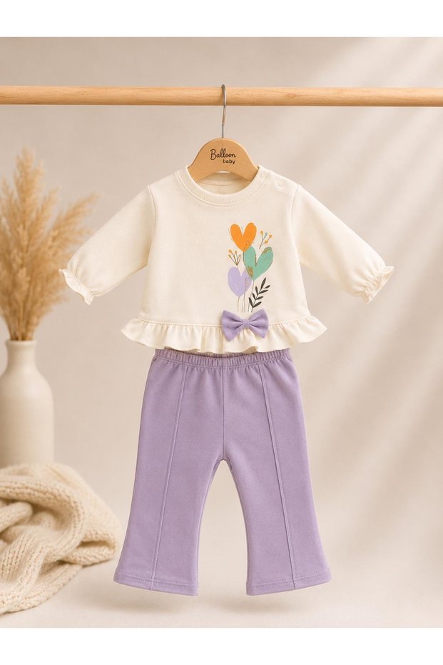 Baby Girl Heart Bow Detailed 2-Piece Set