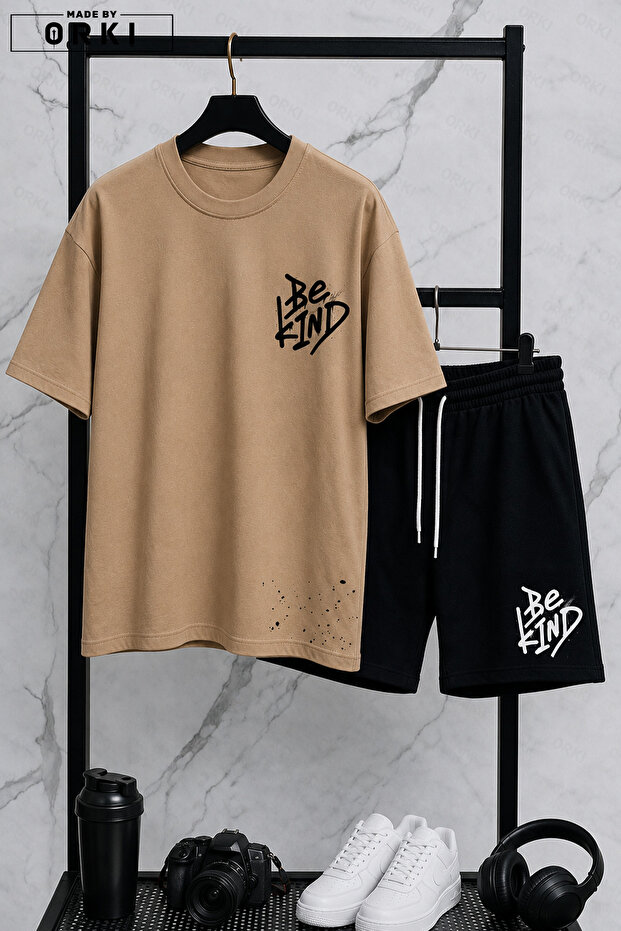 Nazik Ol Printed Cotton Fabric Men's T-Shirt-Shorts Set