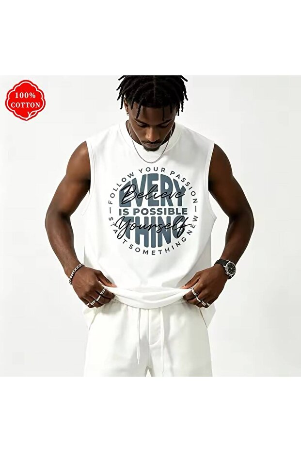 💯 White Wide-Strap Men's Tank Top - Basic Sports and Casual Combination