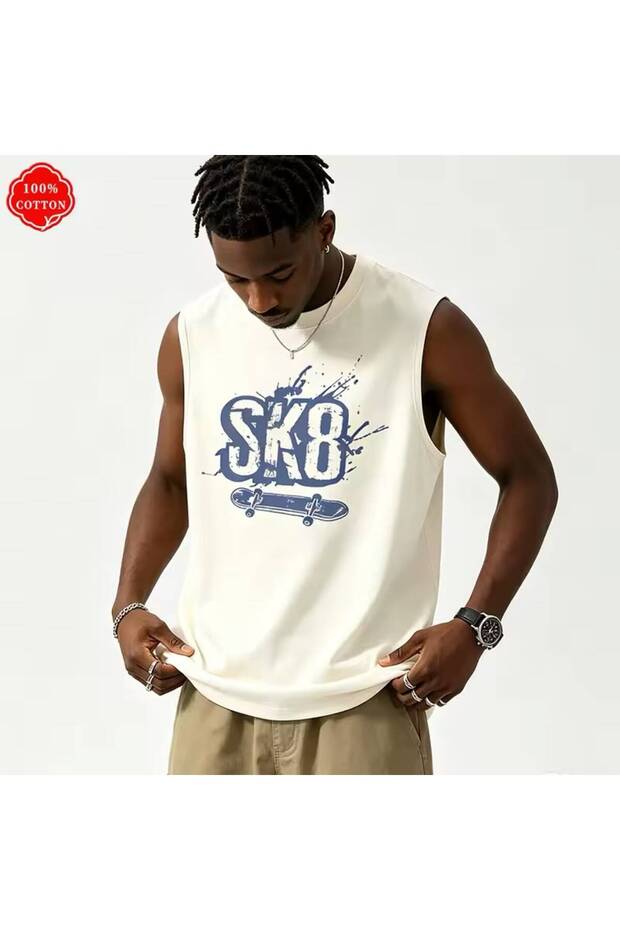💯 White Wide-Strap Men's Tank Top - Basic Sports and Casual Combination