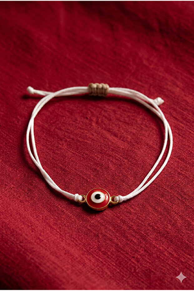 Handmade Red Evil Eye Beaded and Macrame String Bracelet