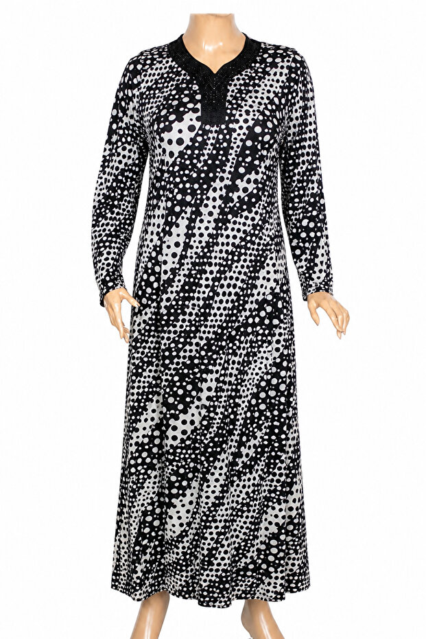 Hesna Women Mom Plus Size Black-White Graphic Print Relaxed Fit Long Dress