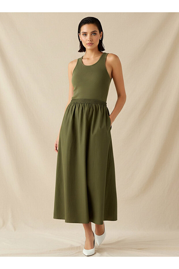 A LINE KNIT WOVEN DRESS