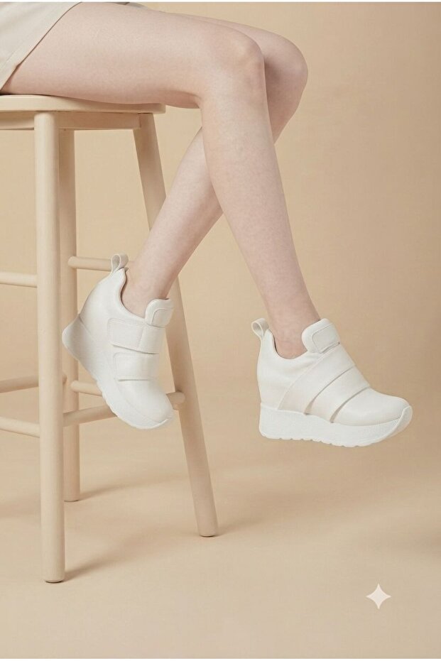 Women's White Velcro Wedge Sneakers