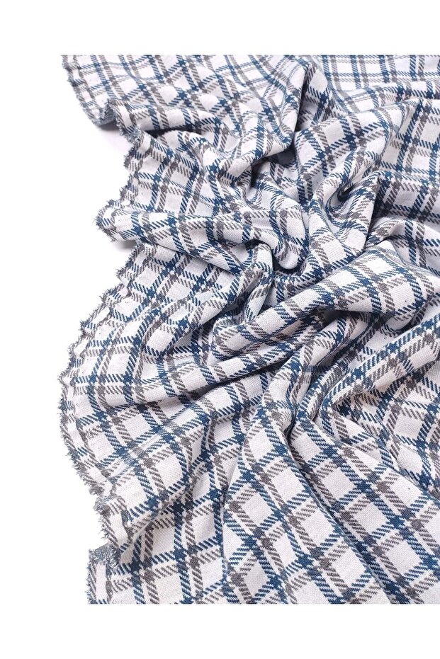 Bone Gray Navy Blue Plaid Jacquard Interlock Fabric Flexible Soft Cardigan & Sweater Fabric Width: 145cm