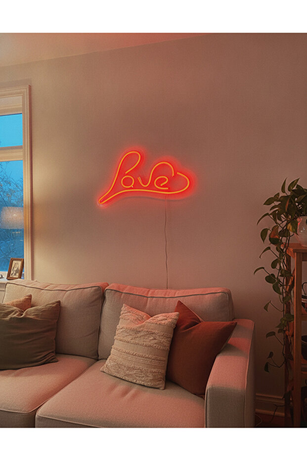 Love Yazılı LED Neon Duvar Tablosu | Kırmızı Aydınlatmalı Modern Dekor | Yatak Odası - 2