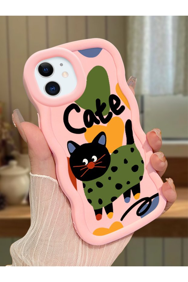 iPhone 12 Compatible Case Camera Protector Pink Silicone Couple Phone Case Cat Pattern