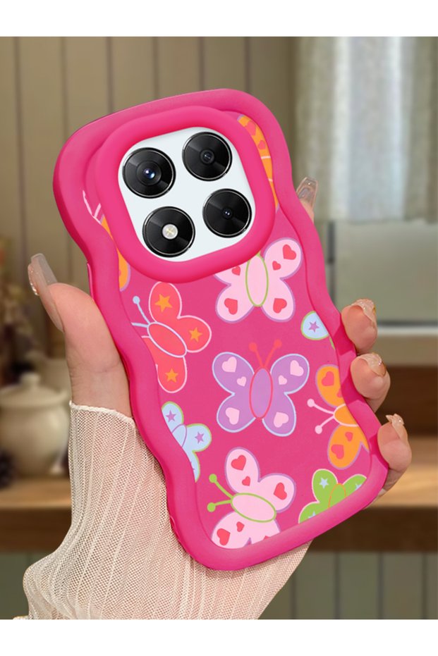 Redmi Note 14 Pro 4g Compatible Case with Camera Protector Red Silicone Couple Phone Case Butterfly Pattern