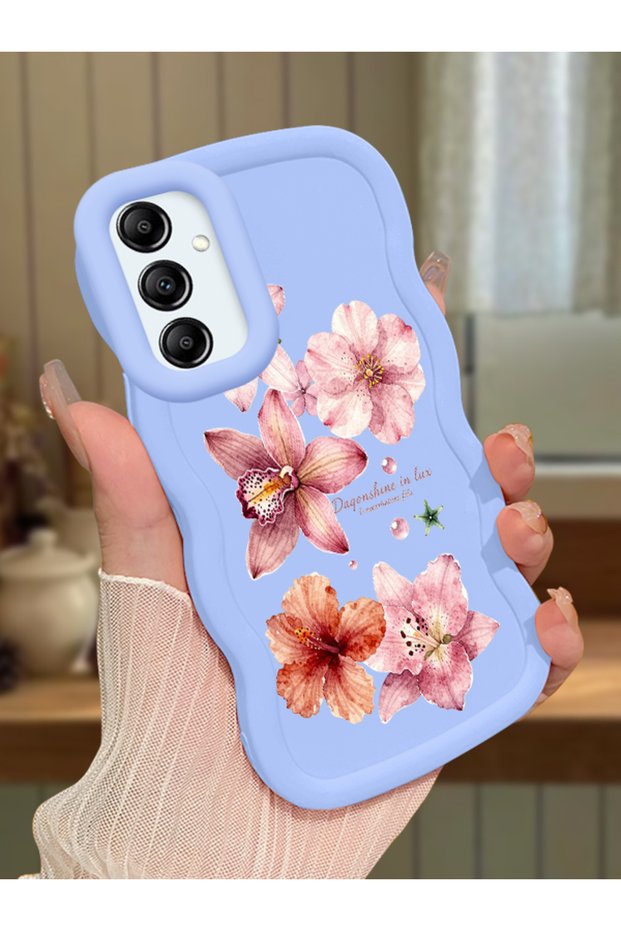 Samsung Galaxy A14 5g Compatible Case Camera Protector Blue Silicone Couple Phone Case Floral Pattern