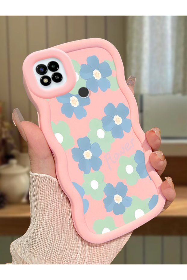 Poco C31 Compatible Case Camera Protector Pink Silicone Couple Phone Case Floral Pattern