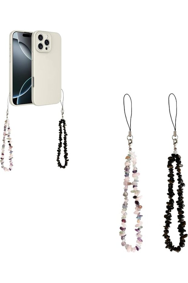 2 Pcs Phone Lanyard Wrist Strap with Charm Chain for Mobile Phone AirPods Women Girls Accessories