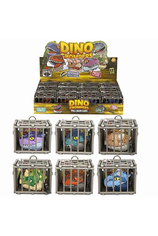 Pull and Drop Caged Dinosaur Car and Keychain