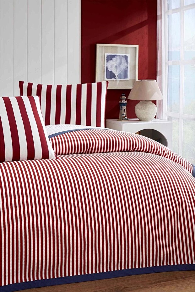 Rf -Cabana Line Red- Single Pique Set with Elastic Sheets