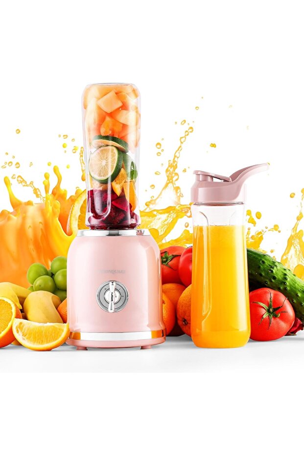 Smoothie Blender with 6 Sharp Blades – Personal Mini Blender with 3 Adjustable Speeds & 2 BPA-Free Travel Cups, Pink