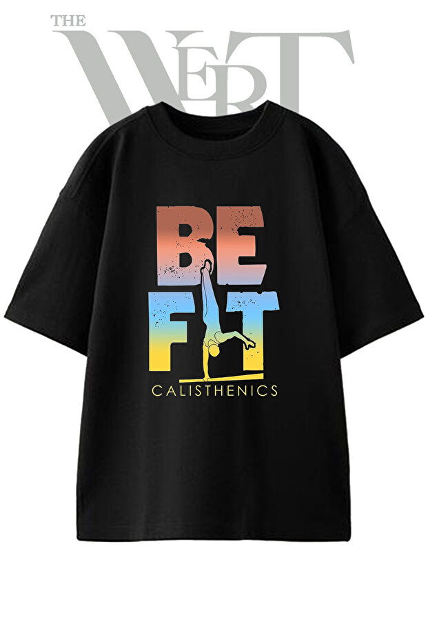 Calisthenics Handstand Design Printed Unisex Black Oversize T-Shirt