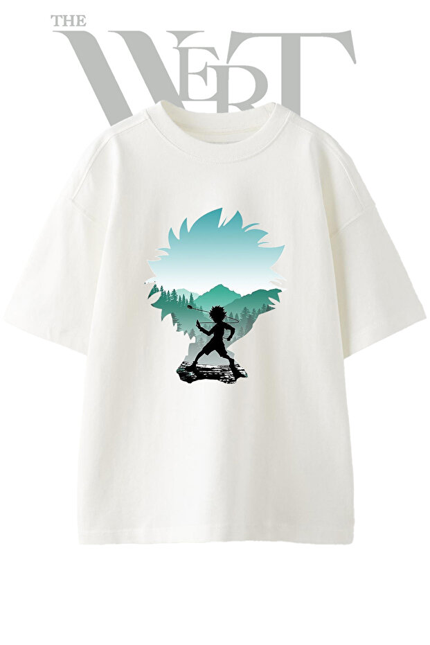Killua Zoldyck Design Printed Unisex White Oversize T-Shirt