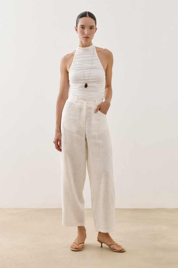 Linen Barrel Trousers Ecru