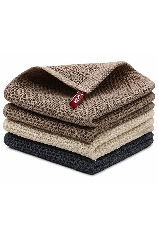 ® Waffle Towel Set of 4, 100% Cotton Honeycomb Kitchen Towels, Soft & Absorbent Multipurpose Face & Hand Towels, Quick Dry Lightweight Wash Cloths, 30x30cm, Mix Colors