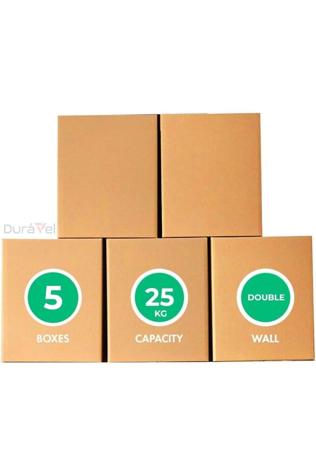 Carton Box Set Packing Boxes - 5 Sturdy Double Wall Cardboard Boxes with 25 Kg Capacity