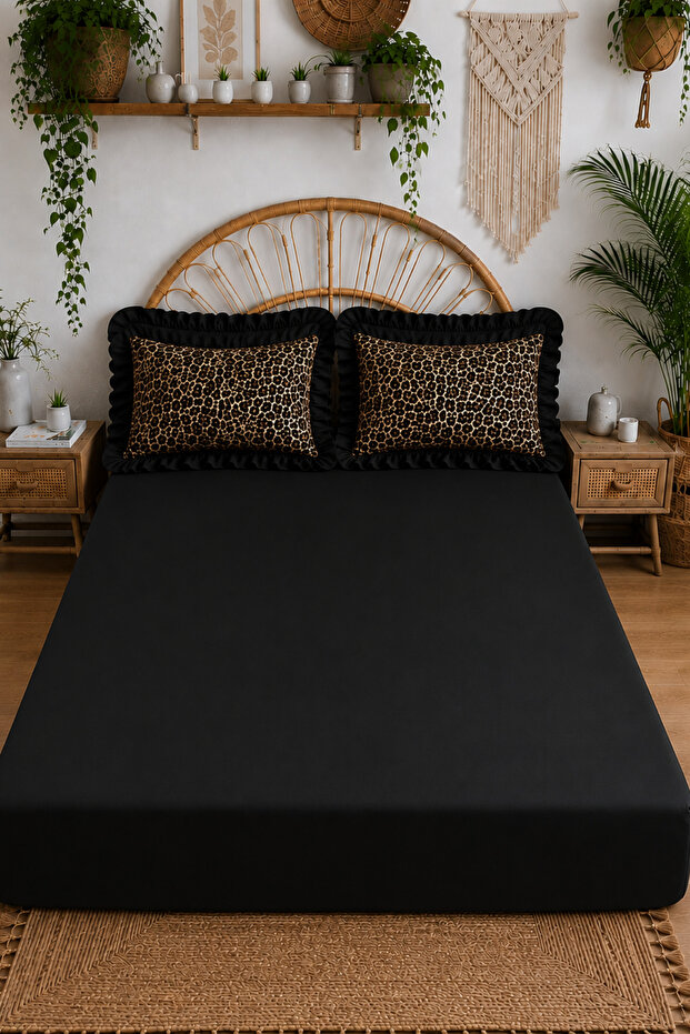 Ruffled Striped Elastic Bed Sheet Set