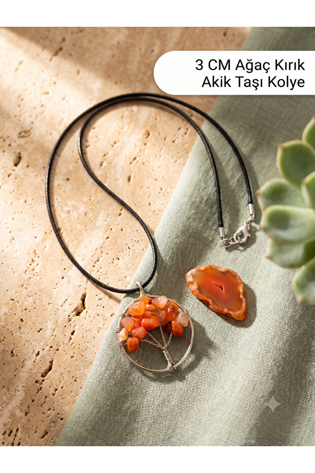 Broken Agate Stone Necklace with Tree of Life Figure – Natural Stone Women's Necklace with Black Cord