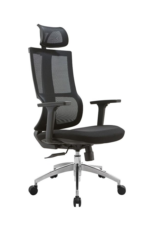 Modern Mesh High Back Office Chair with Adjustable Headrest and Armrests – Ergonomic Design – 3-Position Lock – Steel Chrome Base – Ideal for Office and Home