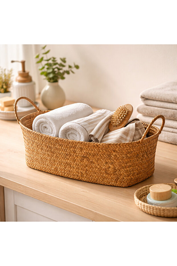 Terreamour Eco-Friendly Natural Seagrass Gift Basket, Handmade Woven Storage & Gifting Basket with Handles