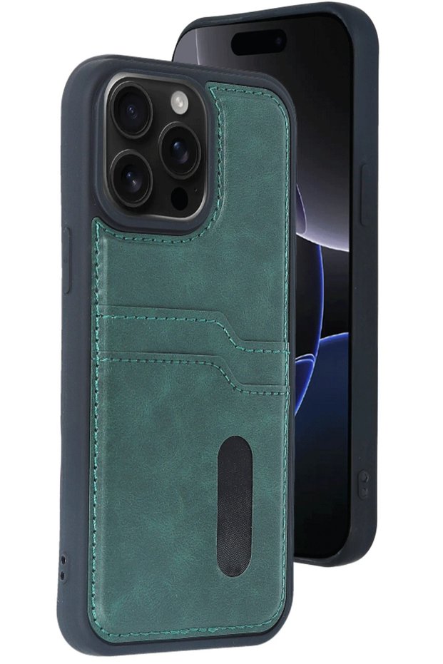 Aconcept iPhone 15 Pro Max Case Sara Leather Case with Business Card Holder - (101143) Dark Green