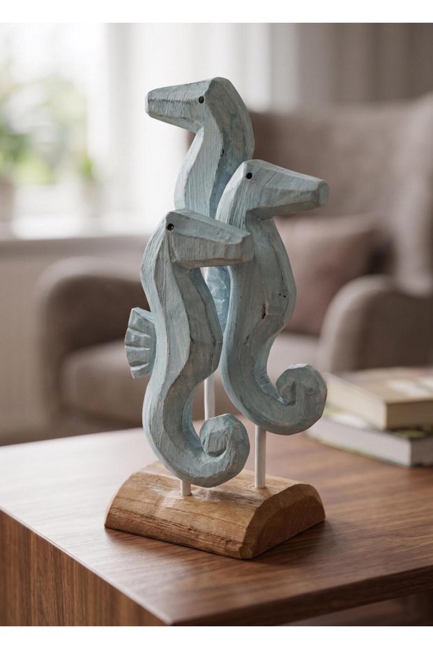Retro Ahşap Standlı 3'lü Denizatı Biblosu 30 cm