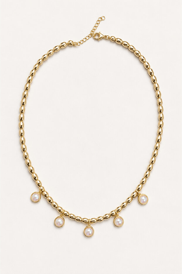 Lunessa Pearl Dangle Gold Bead Women's Necklace
