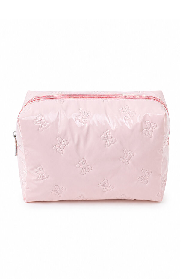 Butterfly Patterned Cluch Square Shaped Makeup Bag Pink