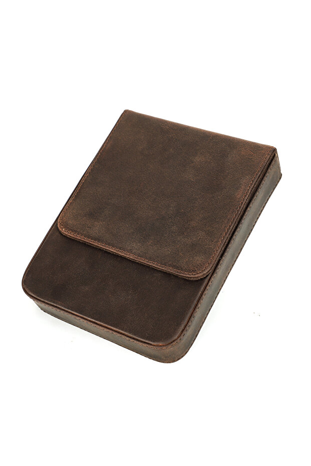 coffee Luxury Genuine Leather 6 Slots Pen Case With Removable Pen Tray Holder Pencil Case Office Sch
