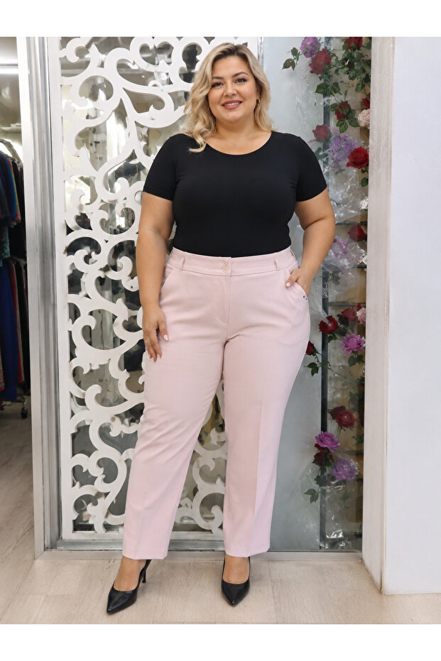Women's Plus Size Powder Pink Fabric Pants