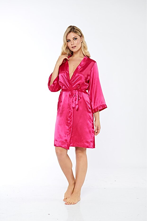 Concepta Fuchsia Silk Satin Dressing Gown - 14007 - (12738) Size m