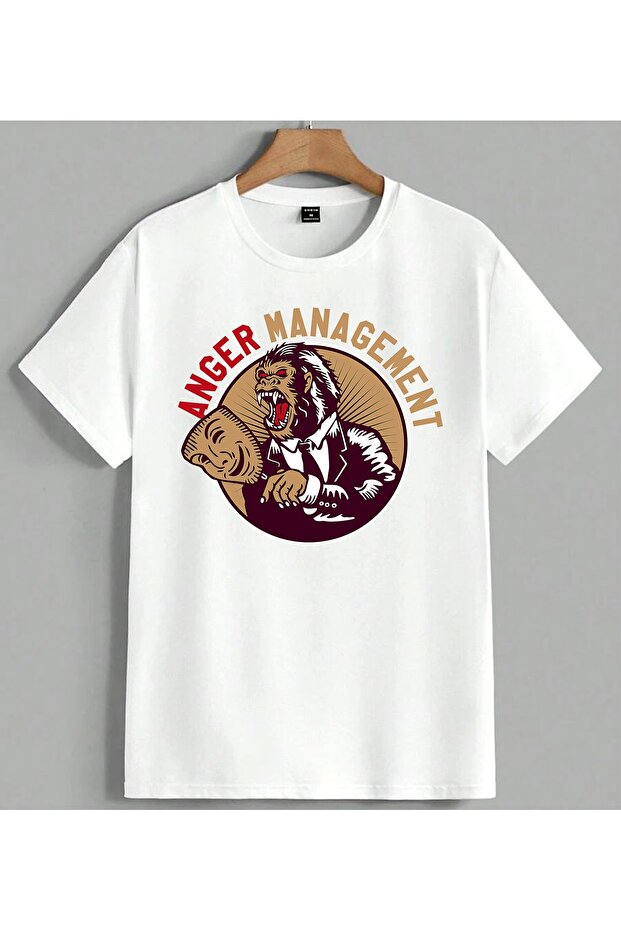 تي شيرت Anger Management Monkey Devil مطبوع للجنسين مقاس كبير باللون الأبيض