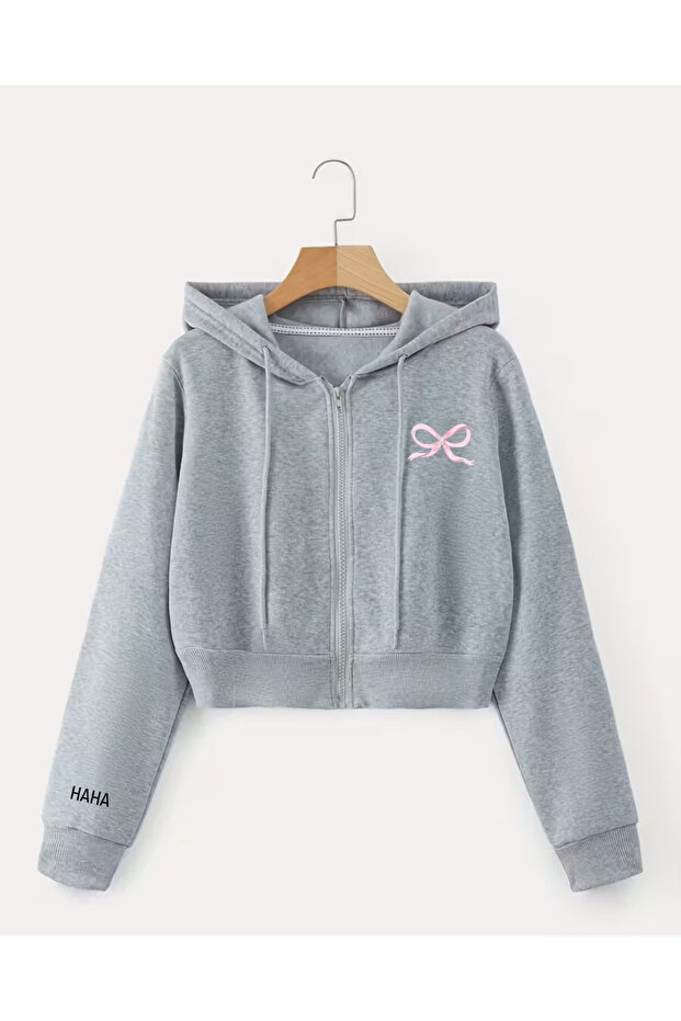 Girls' Hooded Bow Print Jacket