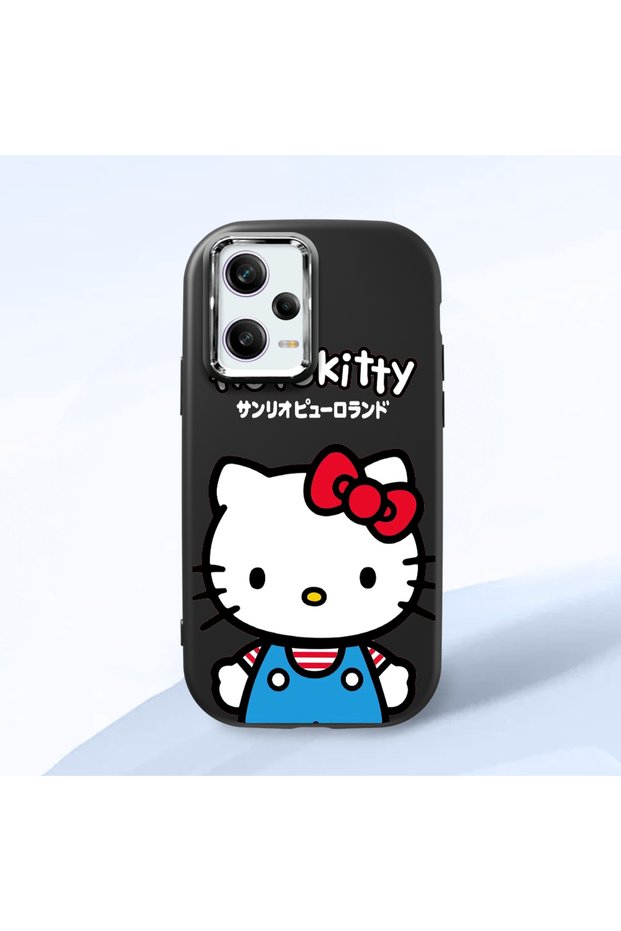 Redmi Note 12 Pro 5g Compatible Case with Camera Protector Black Silicone Couple Phone Case with Kitty Pattern