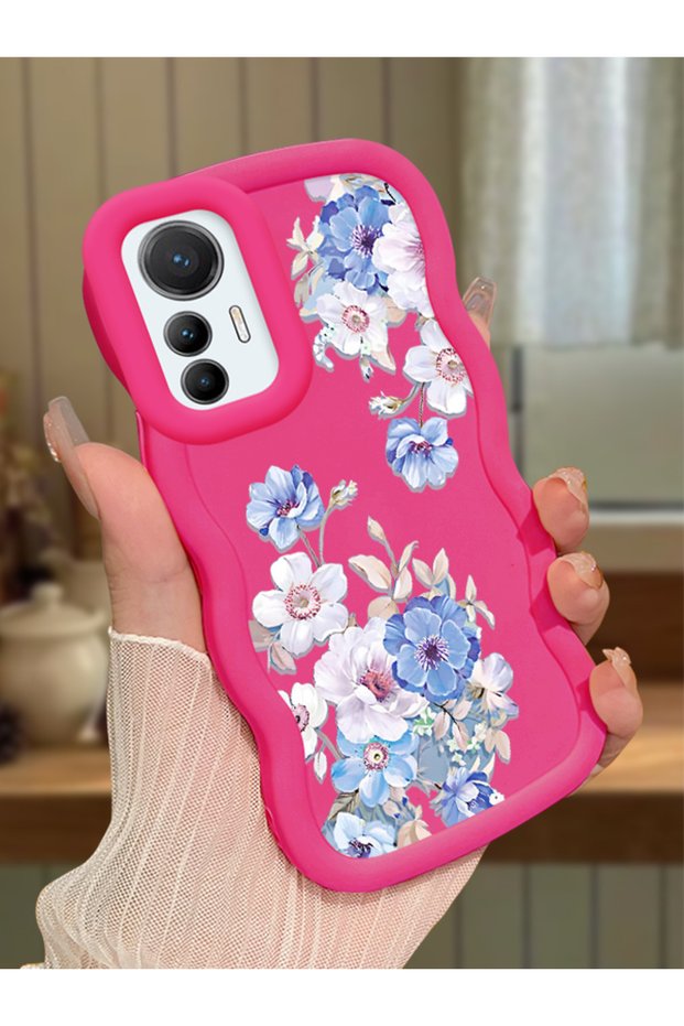 Mi 12 Lite Compatible Case Camera Protector Red Silicone Couple Phone Case Floral Pattern