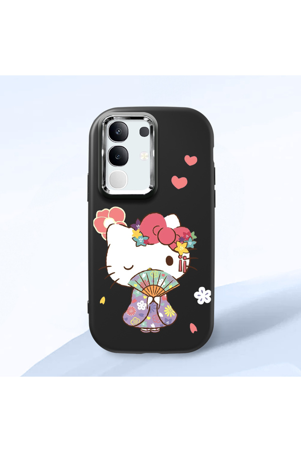 Vivo Y29 Compatible Case Camera Protector Black Silicone Couple Phone Case Kitty Pattern
