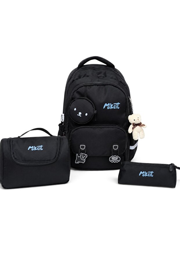 Multi-Compartment Orthopedic School Bag with Cover, Lunch Box, Pen Holder and Wallet, 4-Piece School Bag Set'Make It'