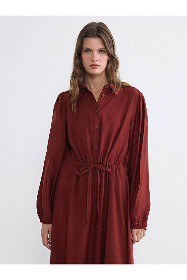 Original Shirt Collar Gathered Dress
