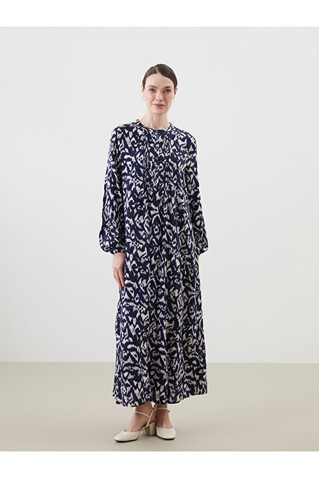 Original Oval Collar Patterned Women's Dress