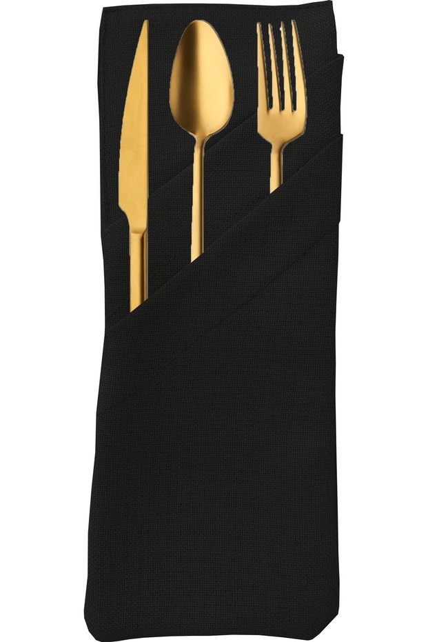 Black Linen Fabric Serving Presentation Set with Fork, Spoon, Knife Pockets – 6 Pieces